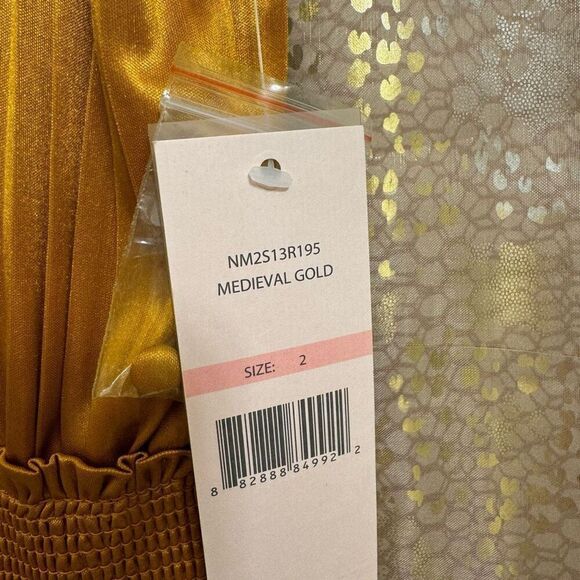 Nanette Lepore Medieval Gold Pleated High Neck Smocked Dress 2 NWT - Picture 6 of 8